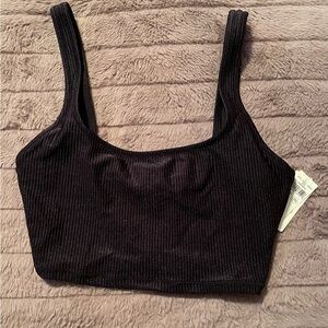 Aerie Black Ribbed Bikini Top size XS NWT